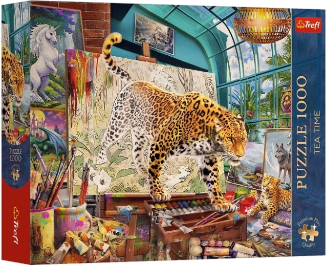 Puzzle Tea Time Premium Plus 1000 elementów – lamparty w pracowni malarskiej