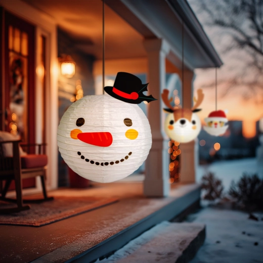 Świąteczny papierowy lampion bałwanek 30 cm