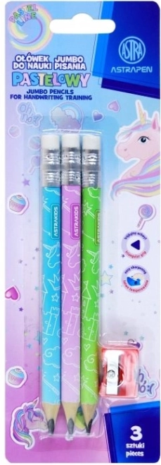 Trójkątne ołówki HB z temperówką ASTRA Unicorn, 3 szt.
