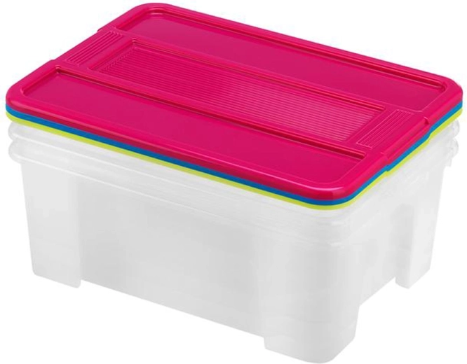 Plastowe pudełka do przechowywania z pokrywką HEIDRUN TexBox 3×10 l