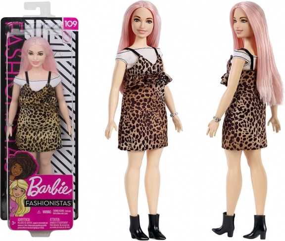 Barbie Fashionistas lalka z różowymi włosami i sukienką w panterkę