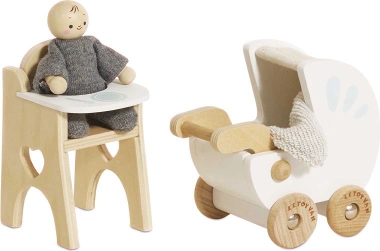 Le Toy Van drewniany pokoik dziecięcy do domku dla lalek z niemowlęciem