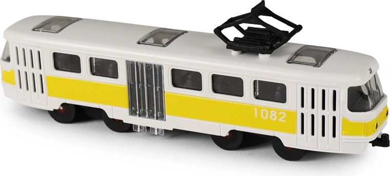 Żółty tramwaj komunikacji miejskiej z otwieranymi drzwiami, 16 cm