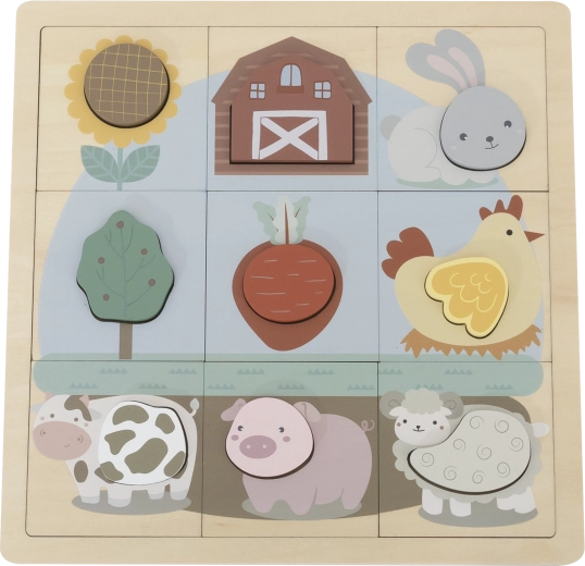 Babu edukacyjne drewniane puzzle Farma – 12 elementów