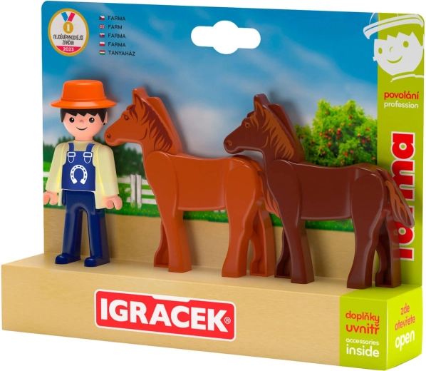 Efko Igráček trio farma – farmer z końmi i akcesoriami