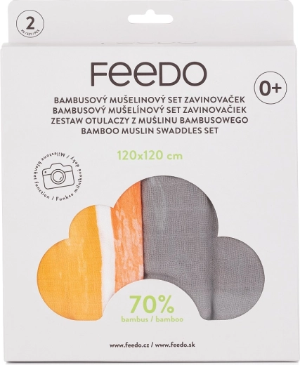 Feedo bambusowe muślinowe otulacze 2 szt. 120 × 120 cm z nadrukiem tęczy (kocyk do zdjęć miesięcznicowych)