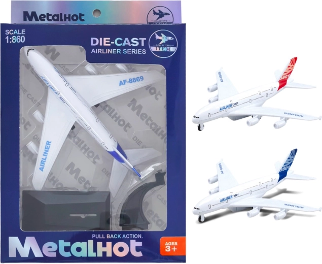 Metalowy model samolotu pasażerskiego Airliner MetalHot 1:860 z napędem typu pull-back