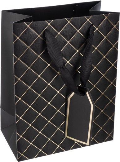 Papierowa torba prezentowa quilt czarna 18 × 10 × 23 cm