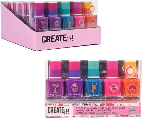 Create it! kolorowy lakier do paznokci zmieniający kolor – zestaw 5 szt.