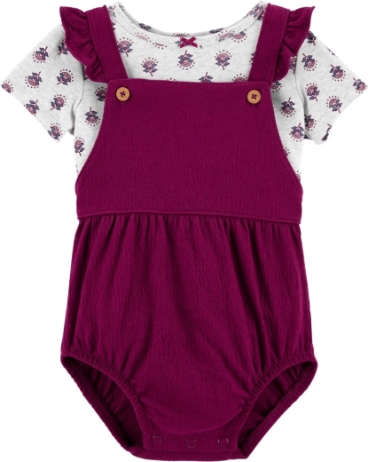 Carter's dziewczęcy 2-częściowy zestaw: koszulka z krótkim rękawem i ogrodniczki/majtki na szelkach purple flowers