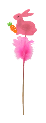 Wielkanocny zajączek na patyczku z piórkami 29 cm