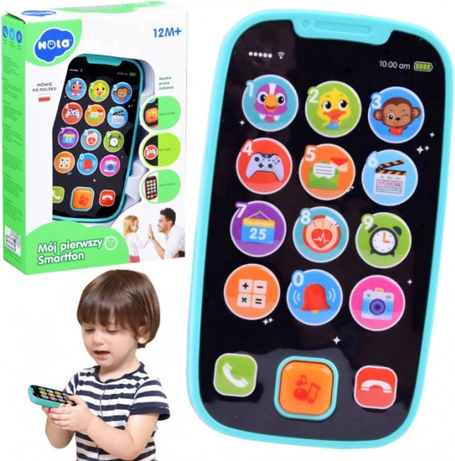 Interaktywny smartfon dla dzieci 12m+ z dźwiękami i światłami, 15 przycisków – Niebieski