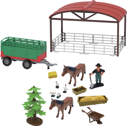 Zestaw zabawkowy farma z traktorem i przyczepą ze światłami i dźwiękami, 16 szt.