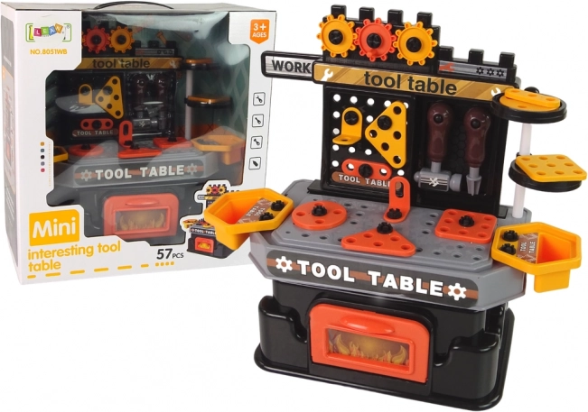Dziecięcy stół warsztatowy z narzędziami – 57 elementów
