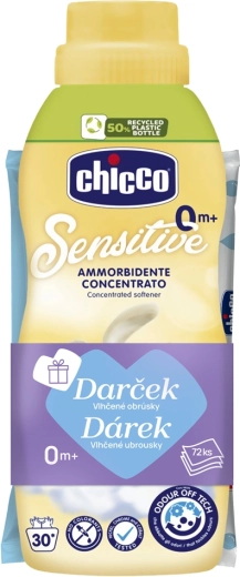 Chicco płyn do płukania Baby Sensitive Delikatny dotyk 750 ml + chusteczki nawilżane 72 szt. gratis