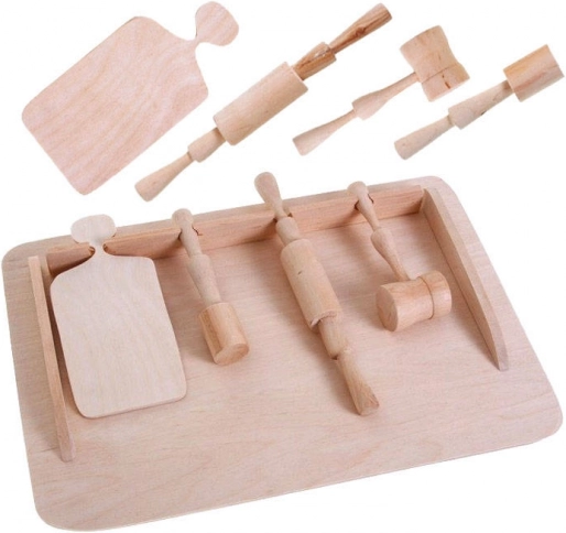 Drewniany blat kuchenny z akcesoriami dla dzieci