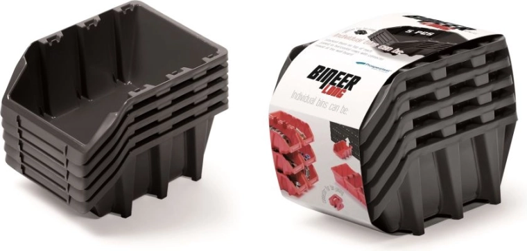 Zestaw pudełek magazynowych Bineer Long, 5 szt., 198×118×155 mm, czarny