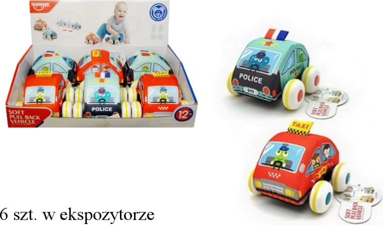Miękki materiałowy samochodzik z napędem naciągowym pull-back - 1 sztuka