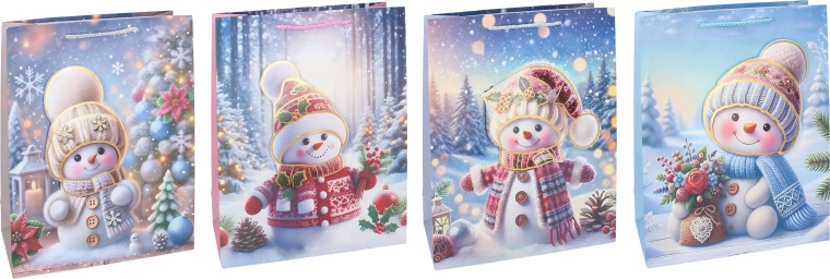 Świąteczna torba prezentowa z bałwankiem M 26 × 32 × 10 cm - 1 sztuka