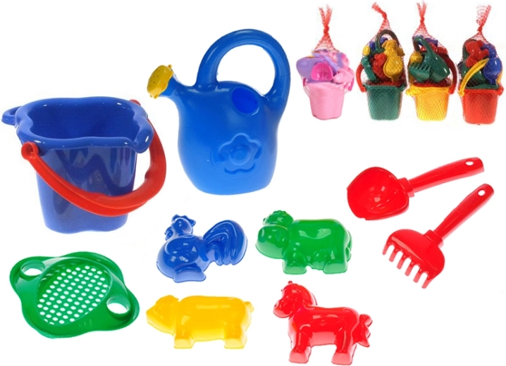 Zestaw plażowy do piasku z konewką, 9 elementów w siateczce