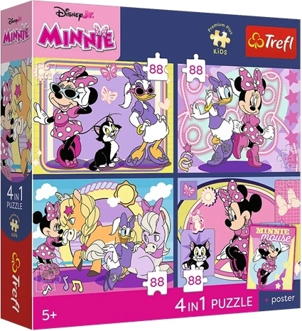 Trefl Disney Minnie Mouse puzzle 4 w 1 (4×88 elementów) Magiczne chwile + plakat kolekcjonerski