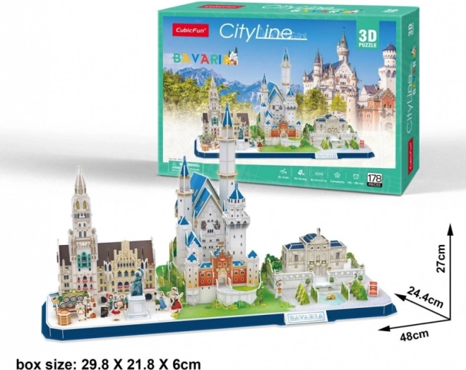 CUBICFUN 3D puzzle CityLine panorama Bawaria – 178 elementów