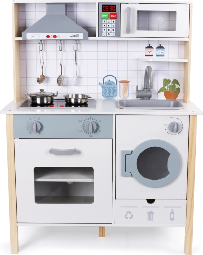 Babu drewniana dziecięca kuchnia z piekarnikiem i pralką