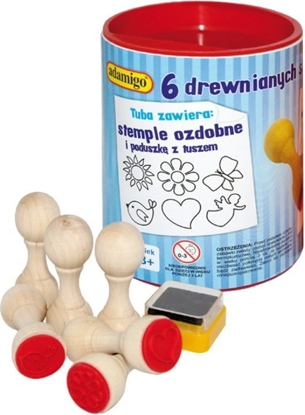Zestaw drewnianych ozdobnych stempli 6 szt. z poduszką z tuszem