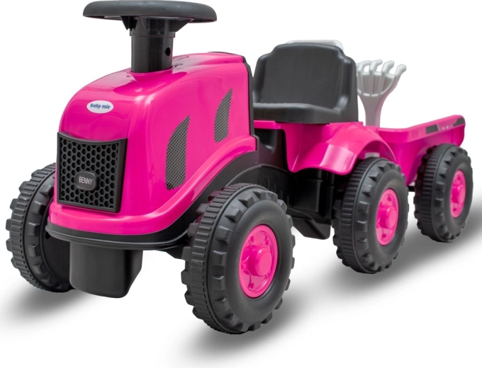 Dziecięcy jeździk traktor z przyczepą i narzędziami Baby Mix Benny różowy