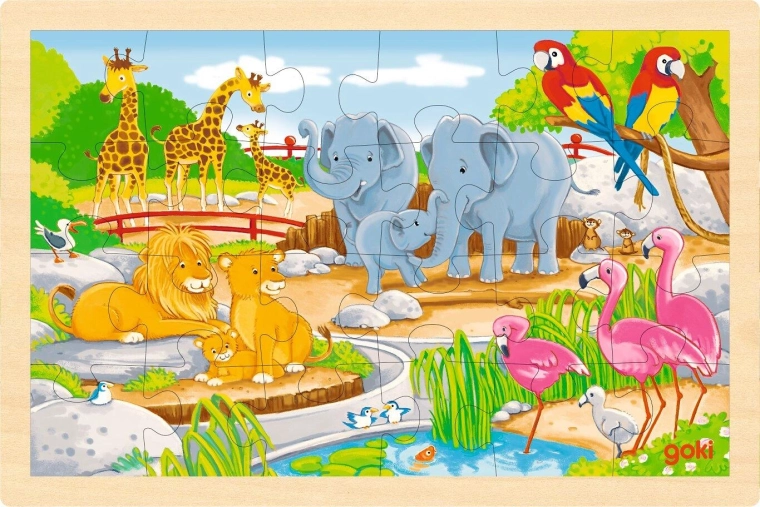 Dwustronne drewniane puzzle farma i zoo goki