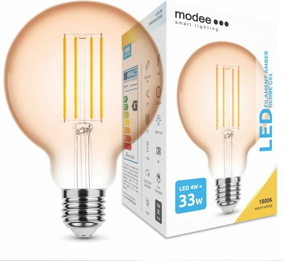 Modee LED żarówka filamentowa bursztynowa kula G95 4 W E27 1800 K