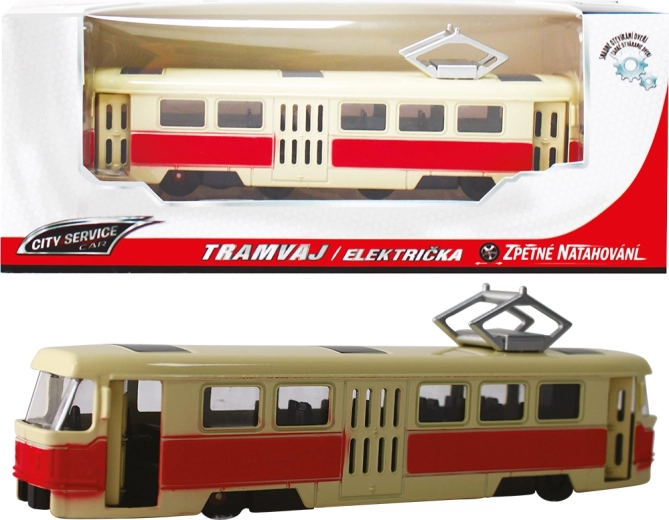 Metalowy tramwaj 1:90 czerwony z napędem typu pull-back