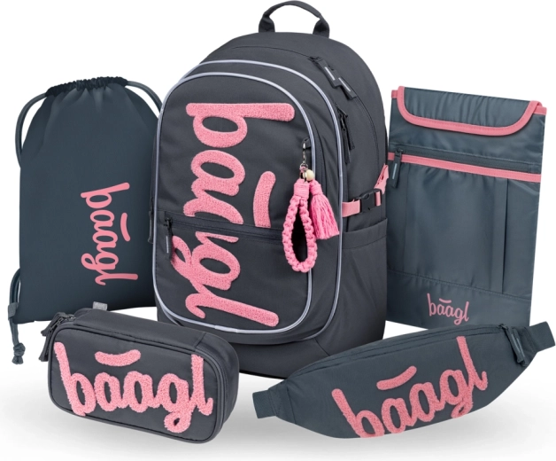 BAAGL zestaw Core Logo różowy – plecak, piórnik, worek, nerka i pokrowiec na laptop (GRS)