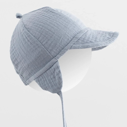 Dziecięca letnia muślinowa czapeczka z daszkiem New Baby, jeans, rozm. 80/86