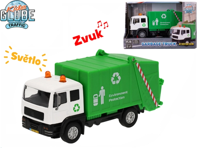 Kids Globe Traffic śmieciarka 15 cm z napędem wstecznym, światłem i dźwiękiem