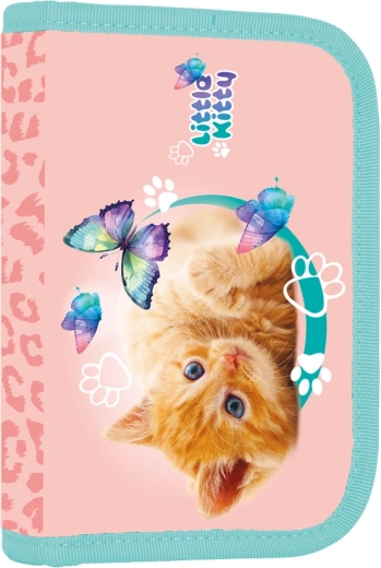 Szkolny piórnik z 2 klapami Kot, jednopoziomowy, pusty