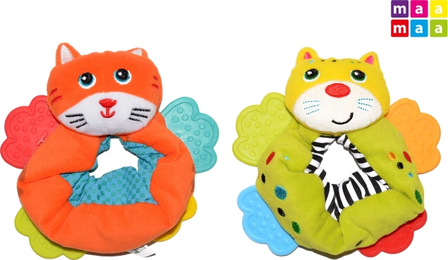 Tekstylny grzechotka na rączkę z gryzakami MAAMAA, kotek 12 cm