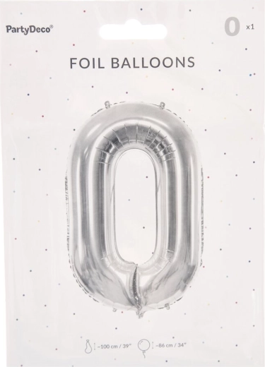 Foliowy balon cyfra 0 srebrny 86 cm
