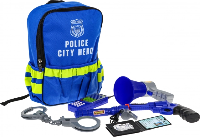 Wyposażenie dla małego policjanta w plecaku - zestaw policyjny
