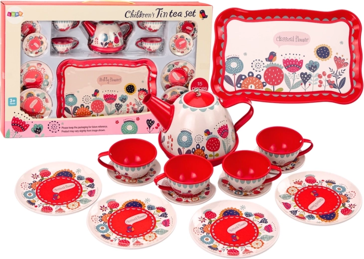 Zestaw do kawy i herbaty Filiżanki Czajniczek Taca Czerwona kawiarnia 15 el.