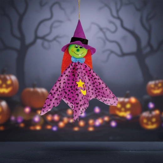Wisząca dekoracja halloweenowa czarownica 48 × 44 cm
