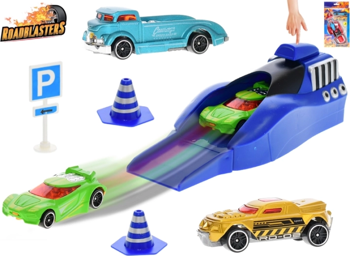 Roadblasters zestaw wystrzeliwanych samochodzików z znakami drogowymi, 3 szt.