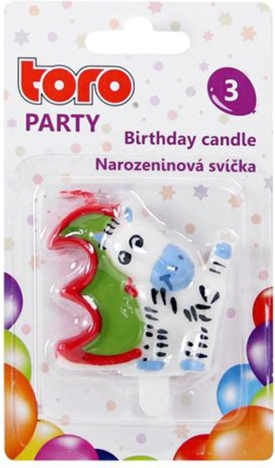 Świeczka urodzinowa na tort cyfra 3 z konikiem TORO, wbijana, 5 cm