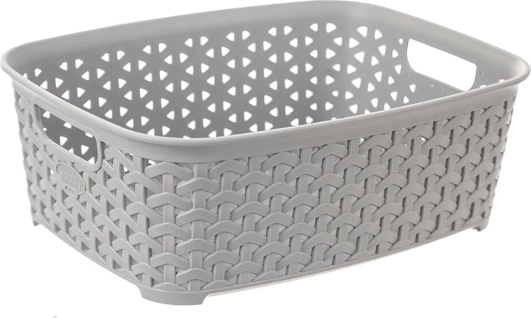 Plastikowy koszyk do przechowywania w stylu rattanowym Hobby, szary, 26 × 19 × 9 cm