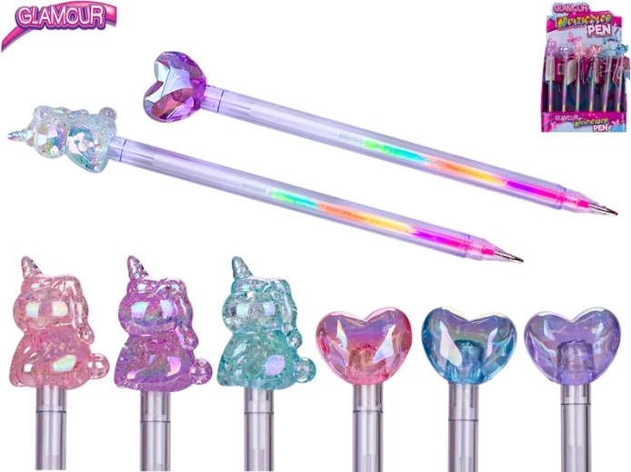 Glamour wielokolorowy długopis z motywami serca i jednorożca
