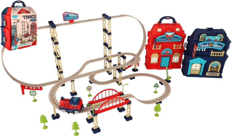Kolejka Track City w walizce – 120 elementów z pociągiem na baterie