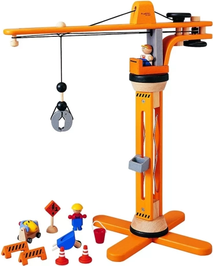PlanToys drewniany zestaw budowlany z dźwigiem