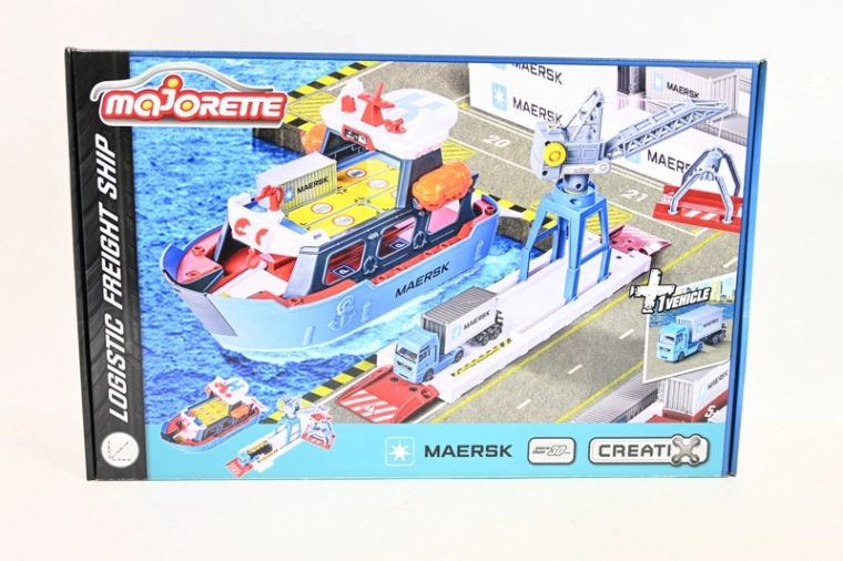 Majorette zestaw portowy Maersk ze statkiem, dźwigiem i ciężarówką