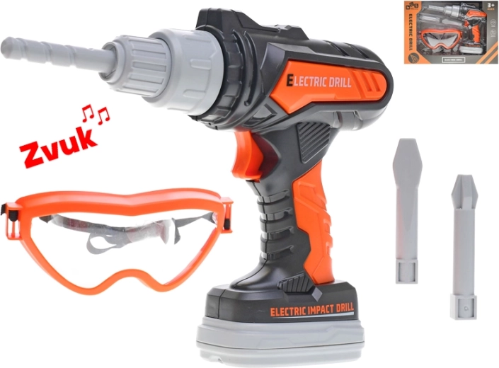 Dziecięca wiertarka udarowa na baterie z dźwiękami i okularami ochronnymi