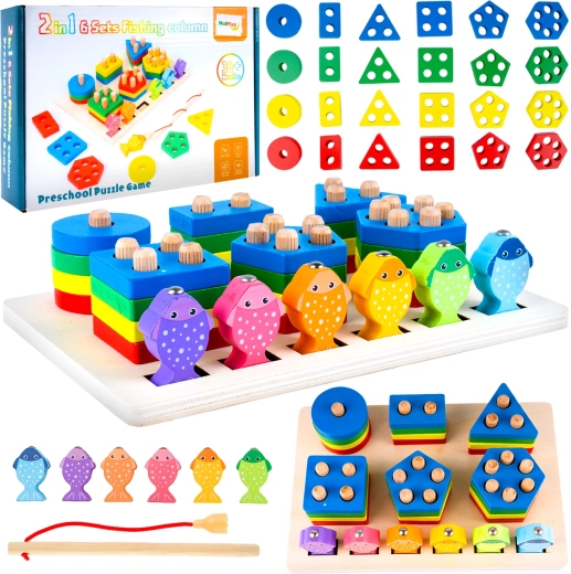 Drewniana gra łowienie rybek – sorter kształtów